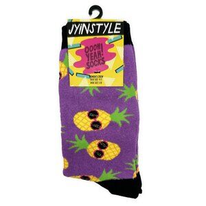 Oooh Yeah Purple Pineapple Dude Womens Crew Socks OSFM Size 9-11 Gift Her